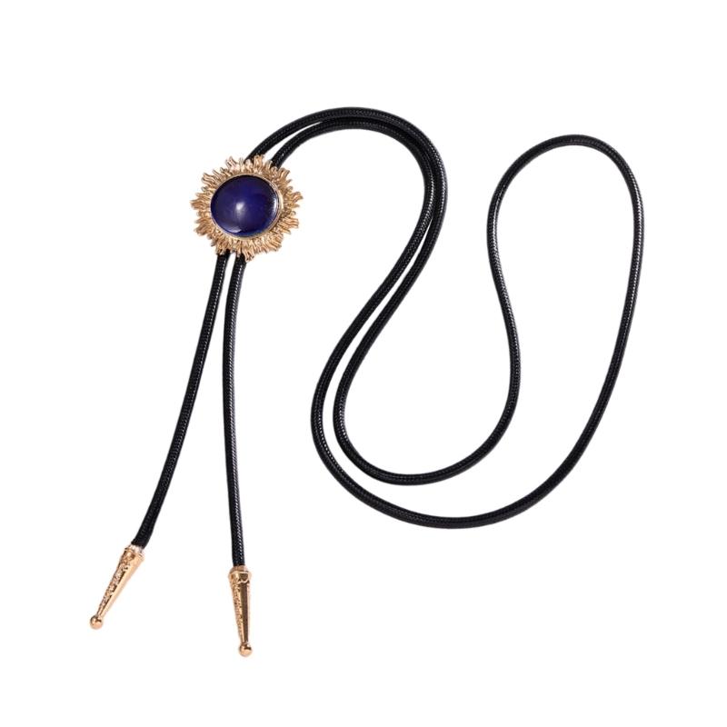 Vintage Sun Shape Gem Stone Bolo Tie Cowboy Costume Accessory for Men and Women Western Braided Cord Necktie Necklace
