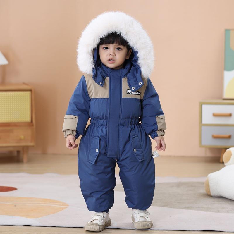 kids Boy Girl Winter Snowsuit Plus Velvet Toddler Jacket Clothes For Boy Infant Jumpsuit Hoodied Overalls 2-6Y Outwear