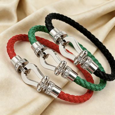 Natal Year Red Rope U-shaped Fred Micro-inlaid Half Brick Leather Rope Horse Buckle Hoof Titanium Steel Non-fading Bracelet Light Luxury 2026