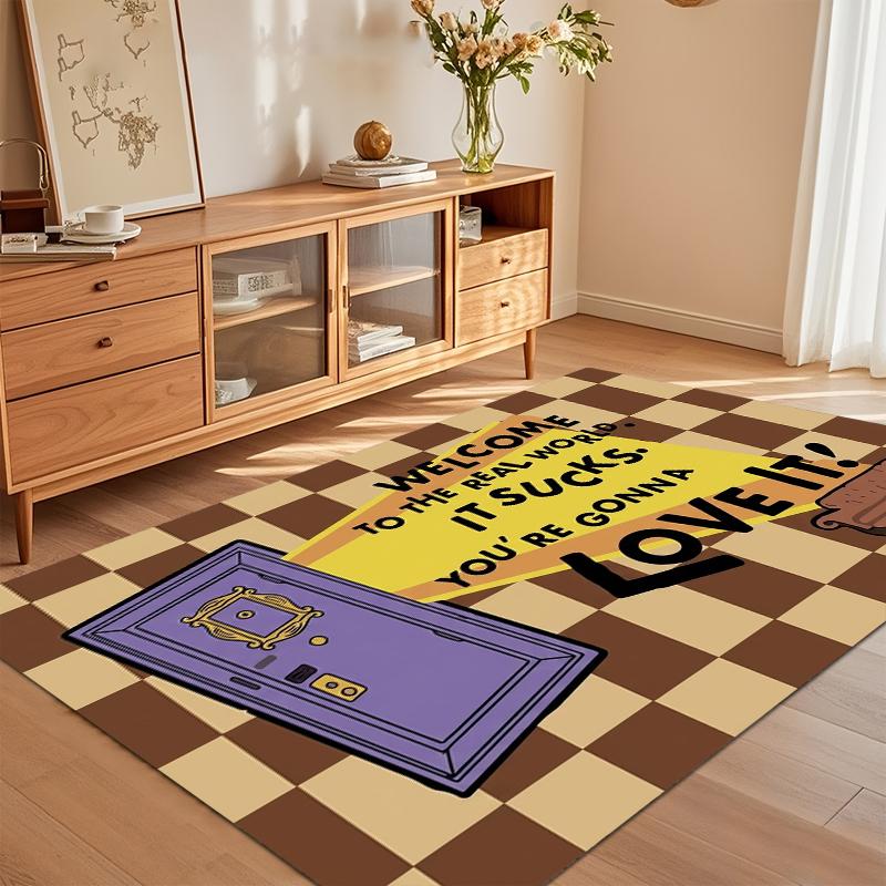 Friends Quote Checkerboard Area Rug Non Slip Soft Floor Carpet for Living Room Bedroom Dorm Entryway Fan Room Decor