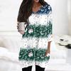 Womens Tops V-neck 3/4 Sleeve Blouses Casual Mid-length Shirts Fashion Christmas Print Tunic Tops With Pockets