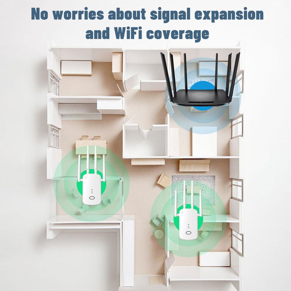 1200Mbps Wireless Fidelity Extender with 4 High Gain Antennas Signal Booster for Home Long Ranges EU Plug