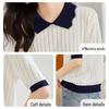 Women's Doll Collar Color Block Knit Short Sleeve T-Shirt