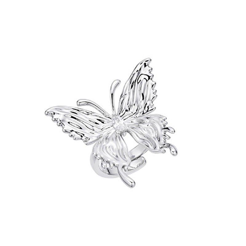 Romantic Liquid Metal Butterfly Ring for Women Elegant Irregular Pleated Texture Exquisite Punk Finger Rings Fashion Jewelry