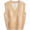 Casual Letter Jacquard V-Neck Knit Sweater Women Tops Ivory-Yellow J222942