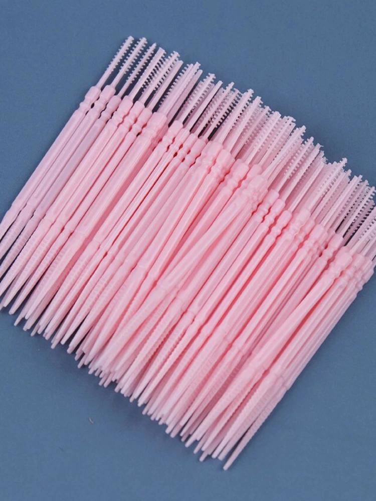 100 PCS Double-Headed Oral Care Brush Pick Interdental Teeth Sticks Cleaning Plastic Floss Toothpick.