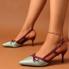 Mode Mode Colorblock Stiletto-Sandalen Sommer Neu Spitzschuh Flacher Ausschnitt Schleife Riemen zum Hineinschlüpfen Rutschfest Verschleißfest Hohe Absätze