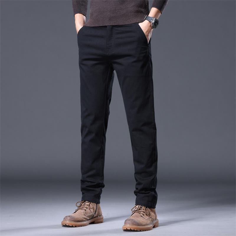 Pants Men's Spring and Autumn Men's New Fleece Warm Versatile Simple Business Pants Solid Color Trend Casual Men's Pants