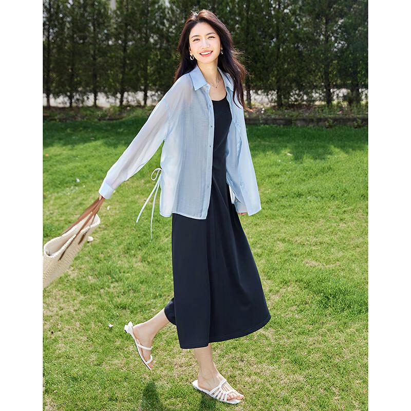 Women's Summer Long-Sleeve Shirt & Slip Dress Set