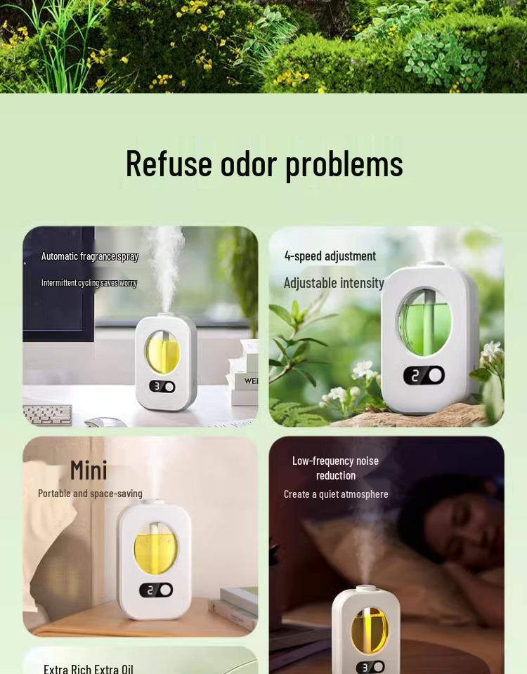 Automatic Aroma Diffuser & Deodorizer - Long-lasting Fresh Scent for Home, Bedroom, & Toilet Odor Removal
