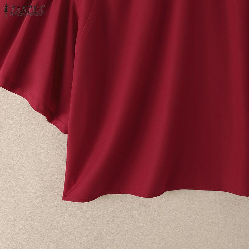 ZANZEA Women Stand Collar Casual Embroidery Loose Short Sleeve Blouse