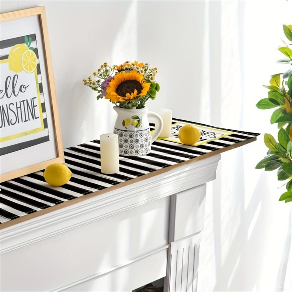 Striped Lemon Table Runner with Lemon Pattern Table Cloth Perfect for Festival Dining Special Gatherings DIY Assembly