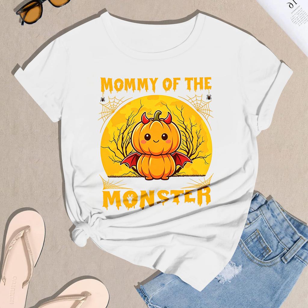 Women's Halloween Print Short Sleeve T-Shirt Casual Neck Tee Top