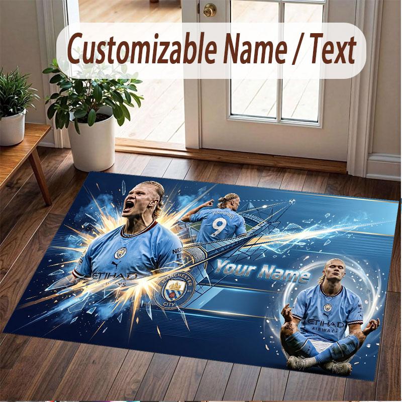 Custom Rug Erling Haaland Pattern Print Name Text Soft Non‑Slip Floor Carpet for Home Indoor Decoration