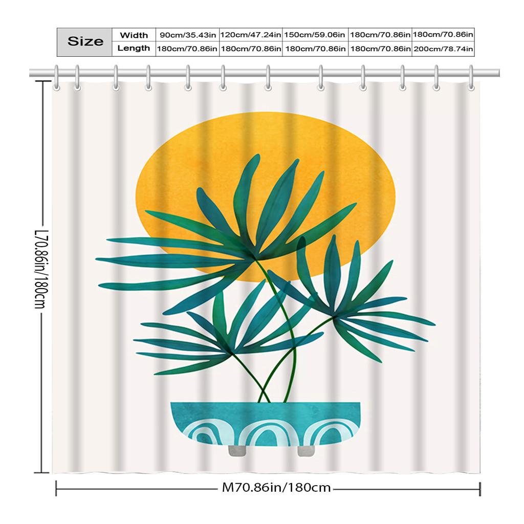 1pc Elegant Green Leaves Artistic Shower Curtain, Waterproof Polyester Fabric with Hooks,All-Season Decorative Bathroom Curtain