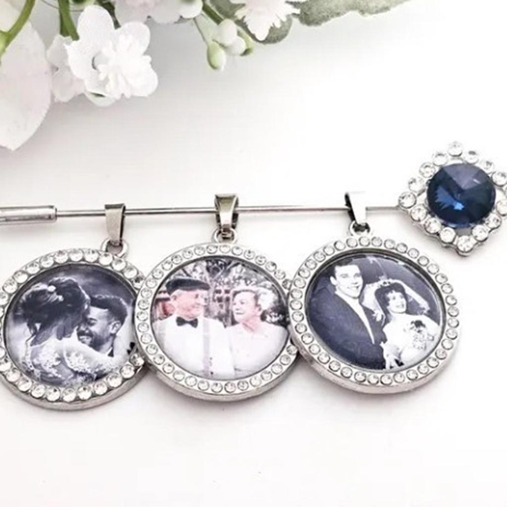 Gedenkfoto Medaillon Anhänger für Brautstrauß Legierung Strass Schmuck Zubehör Mit Runder Glaskabochon