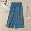 Women Casual Elastic Waist Loose Floral Print Cropped Pants