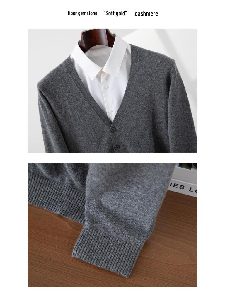 Men's 100% Pure Cashmere V-Neck Cardigan - Soft, Skin-Friendly, Button-Up Knitwear