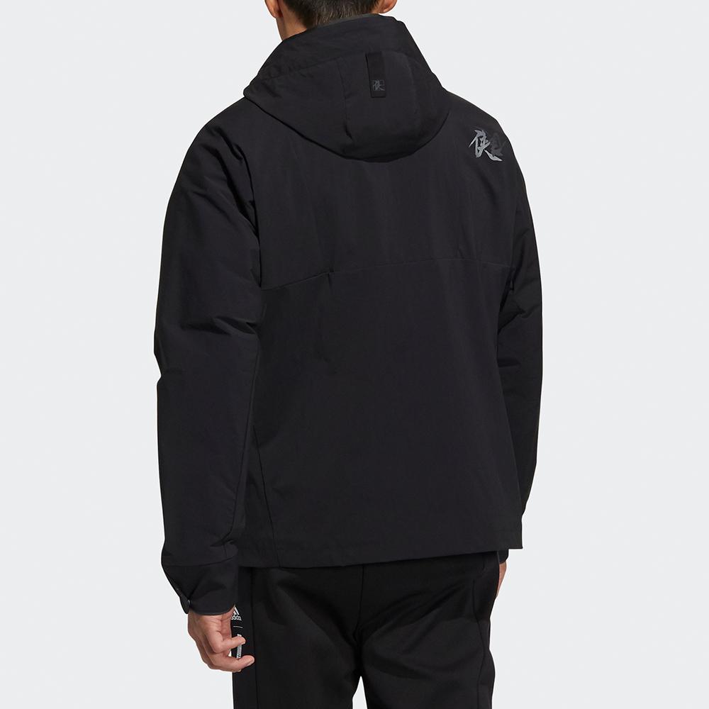 Adidas Wuji Series Logo Hooded Fleece-Lined Sports Jacket Men Outerwear Black HE5117