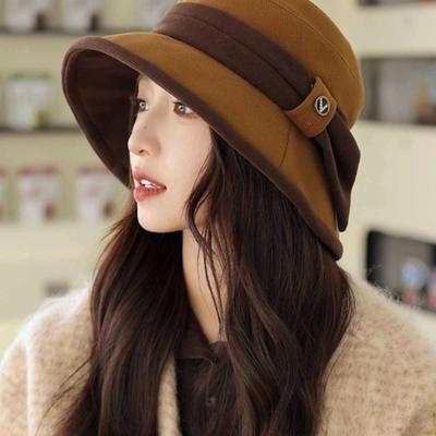 Damen Neuer Frühjahrs- und Herbststil Japanischer Vielseitiger und Eleganter Fischerhut High-End-Look und Kleine Modische Farbblock-Beckenhut