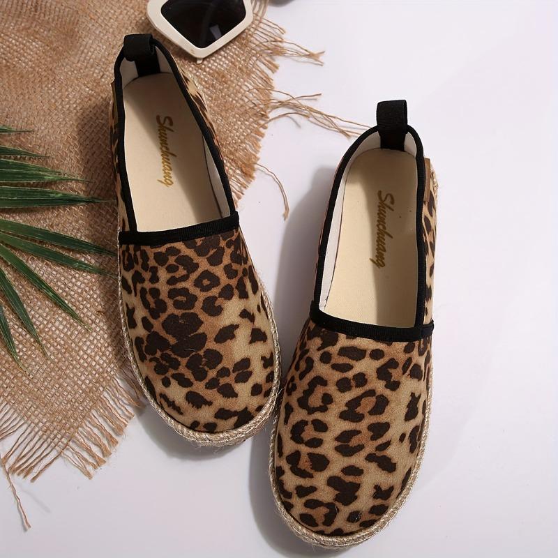 Women'S Classic Leopard Print Flat Shoes with Black Trim, Breathable Fabric Upper Rubber Sole, Non-Slip Casual Walking Shoes for All Seasons