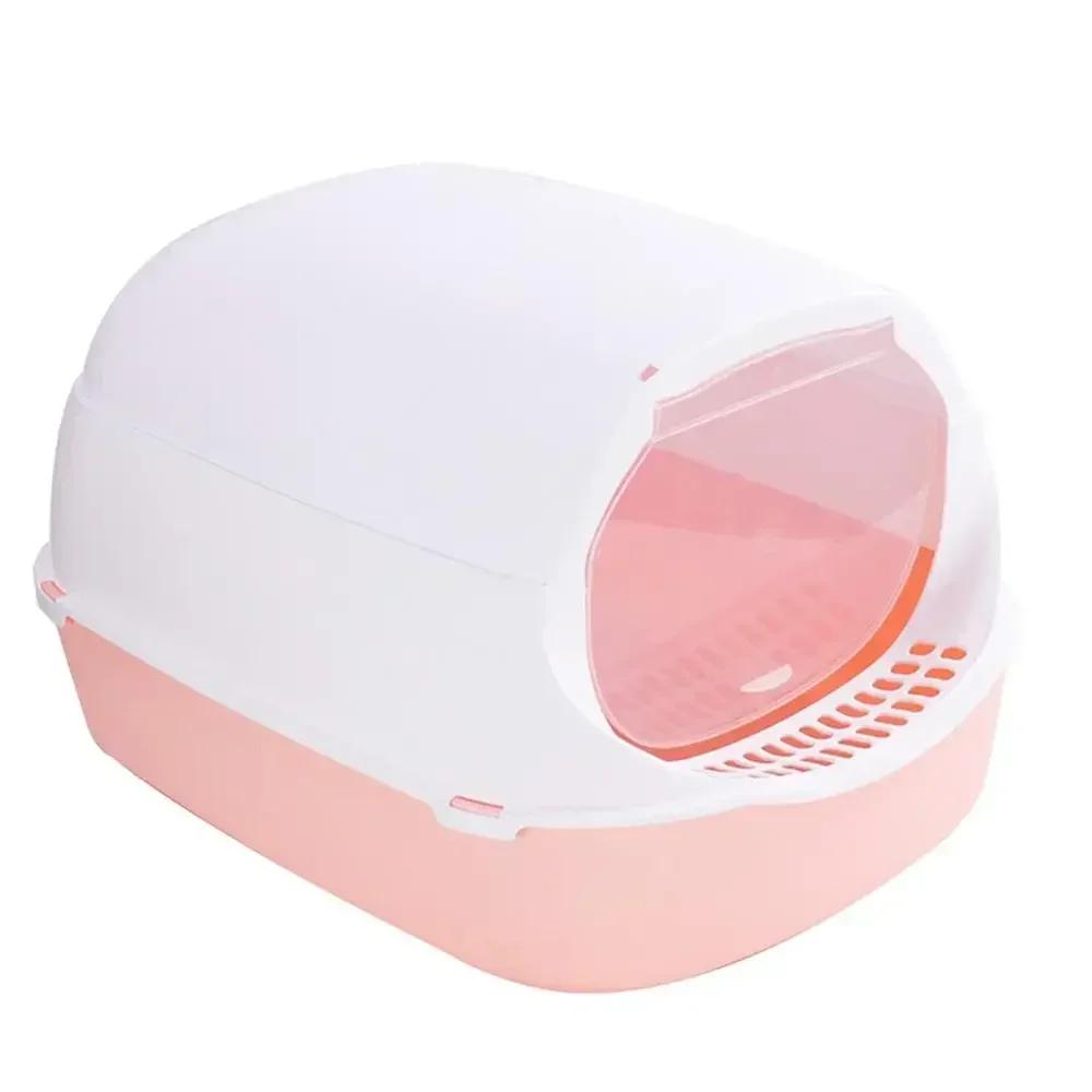 Kitty Semi-Enclosed Cat Litter Box - Splashproof Cat Toilet Tray Cleaning Basin Supplies Suitable for Kittens & Pet Cat Bedpan