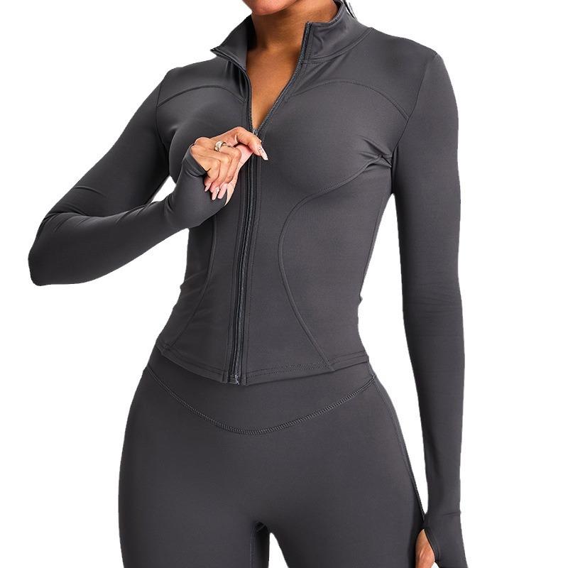 Naked Slimming Yoga Jacket For Women, Autumn And Winter Stand Up Collar Long Sleeved Zipper Cardigan, Slimming Sports And Fitness Clothing Top