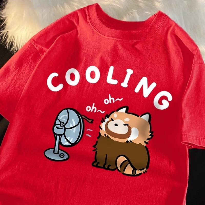 

Fun Raccoon Blowing A Fan T-Shirts Women Loose Short Sleeve Cute Loose Tee Clothes Casual Breathable Street T-Shirts S