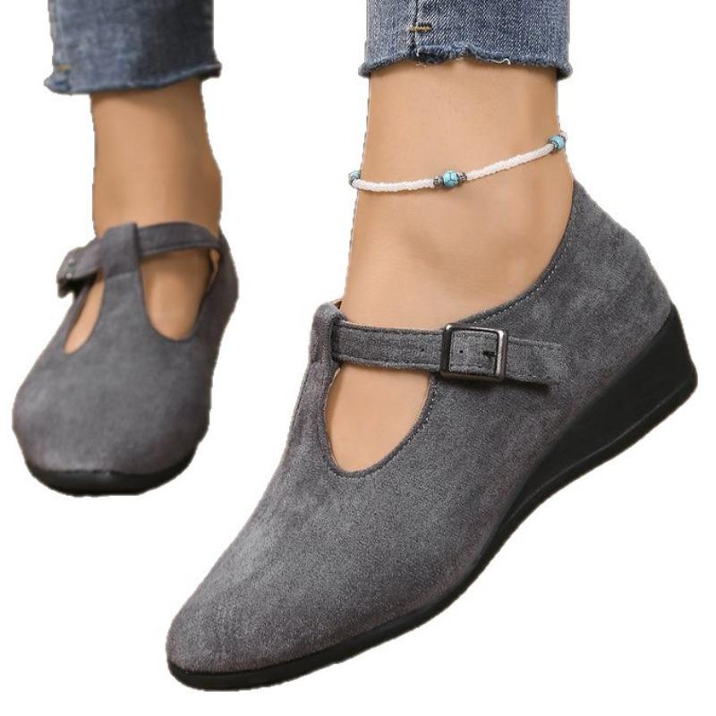 Women's Plus Size Pointed Toe Leather Flats, Low Heel Mary Jane Shoes, Fairy Style