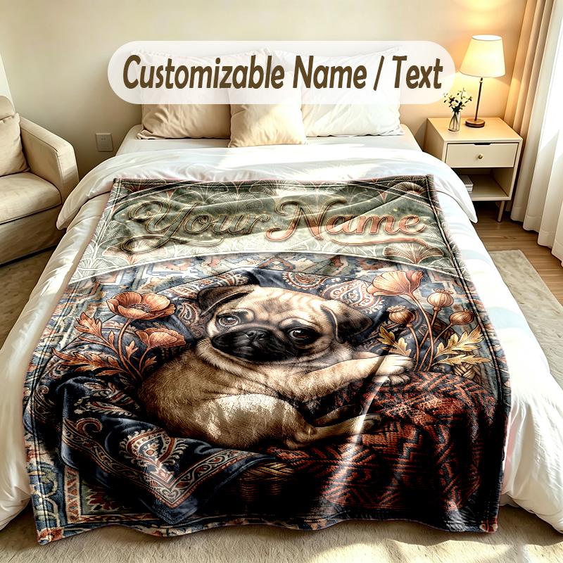 Art Deco Theme Custom Blanket Personalized Name & Text Customized Soft Warm Throw Blanket Home Decor