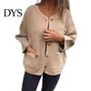 Round Neck Women Jacket Winter Single-breasted Cardigan Long Sleeves Outerwear with Pockets Warm Heat Retention OL Commuting Coat