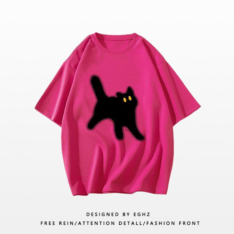 Kurzärmeliges Damen-T-Shirt Locker Lässig Dopamin Reine Baumwolle Rundhals Oberteil T-Shirts Damen