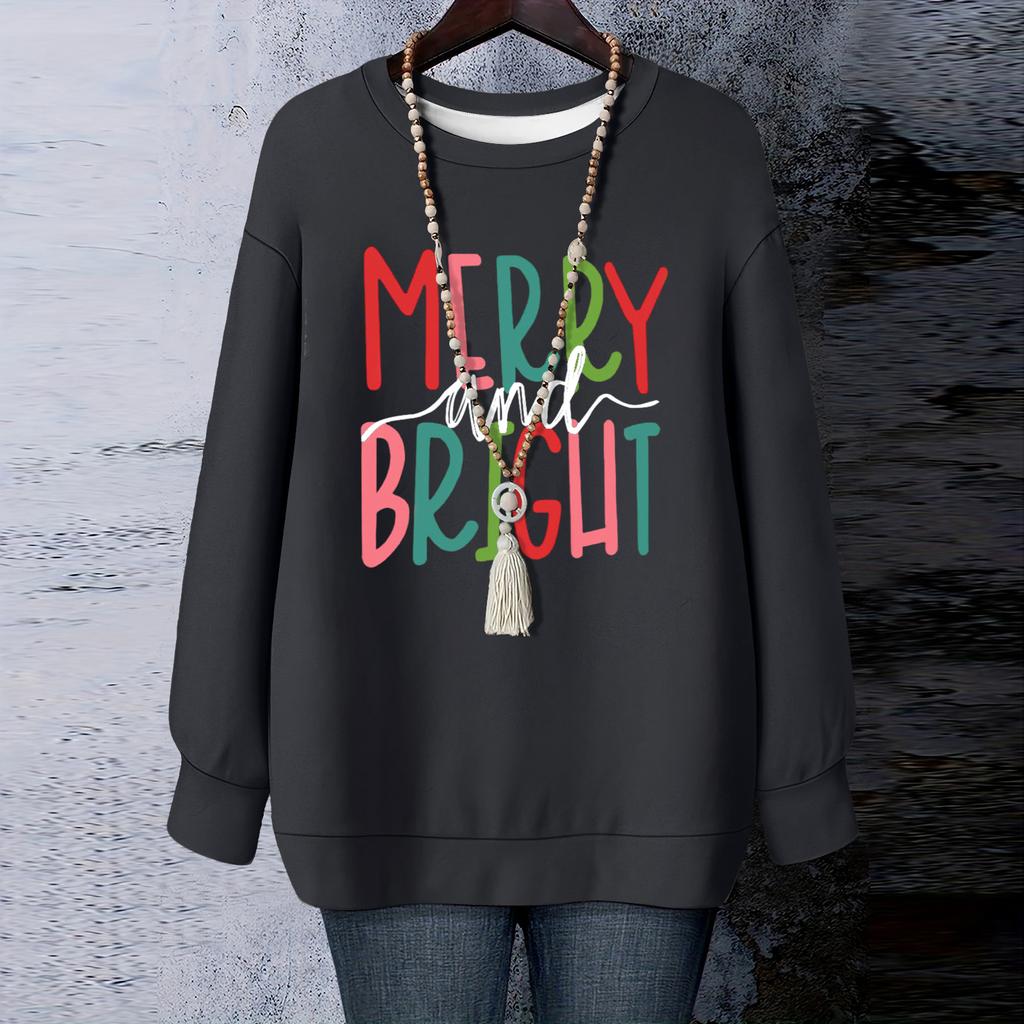 Ladies' Christmas Printed Round Neck Long Sleeved T-shirt Sweatshirt Top