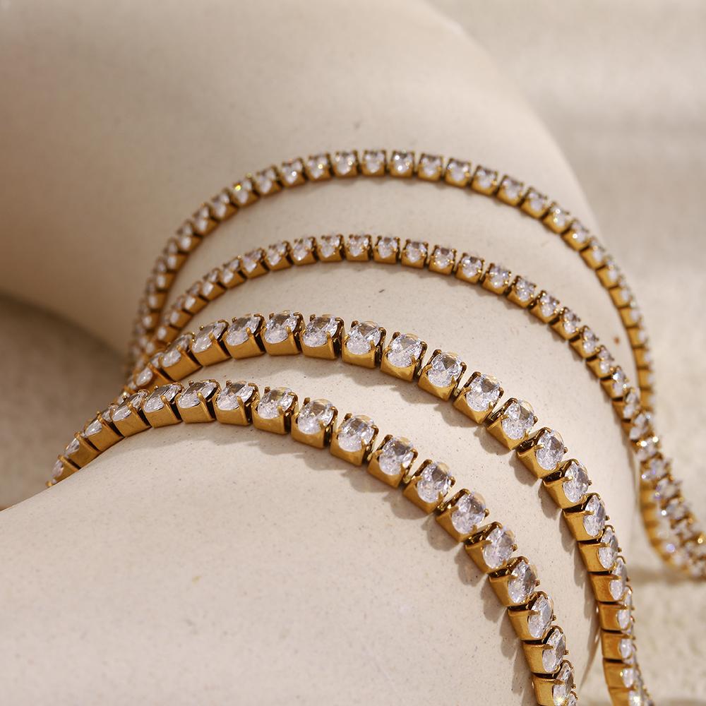 MamacitaSlay 316L Stainless Steel AAA Zircon Bracelet Necklace 18K Gold Plated Waterproof Jewelry Set Women's Luxury Jewelry