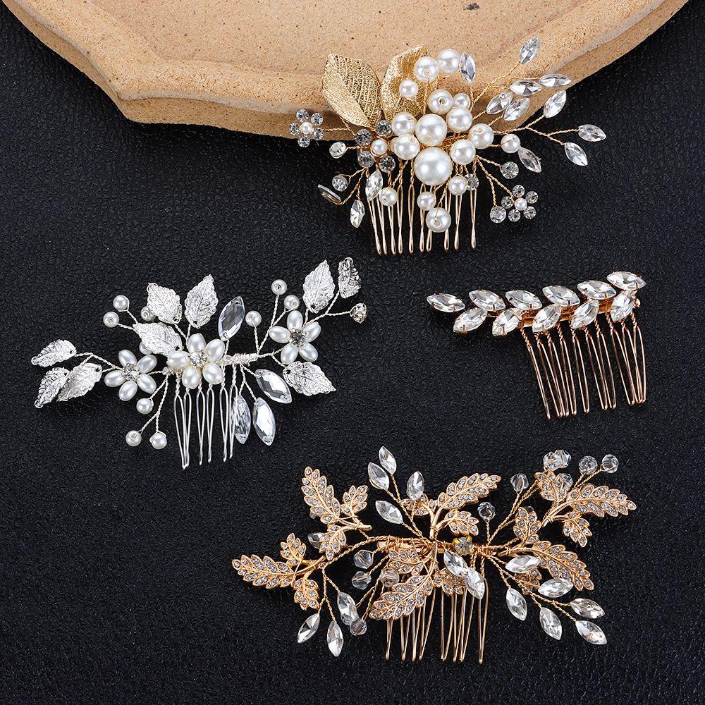 Delicate Pearl Leaves Tiara Wedding Bridesmaid Hair Combs Headpiece Flower Hair Pin Bridal Clips