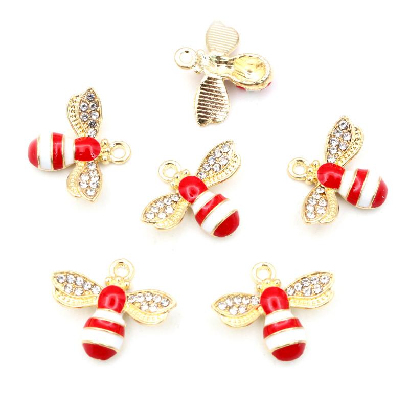 

10pcs Bee Charm Pendant 18x22mm Enamel with Zircon Charms DIY Jewelry Making Accessories for Necklac Earrings Findings
