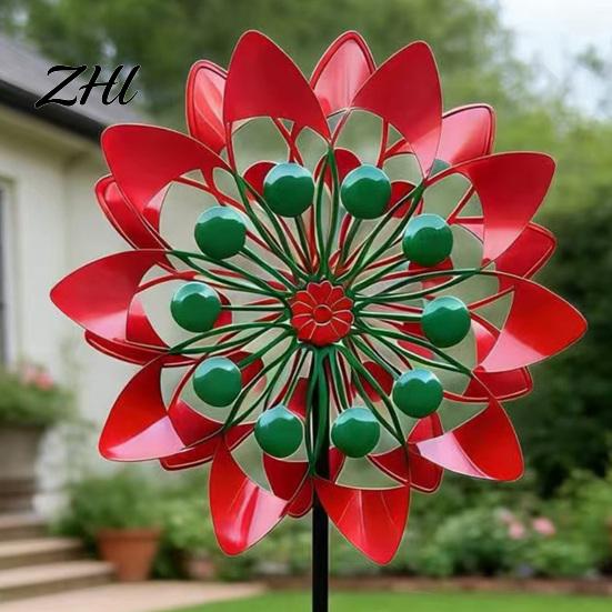 Colorful Windmills for Windowsill Flower Wind Spinner, 29.5" Metal Spinner with Stake, Outdoor Rust Creative Housewarming Gifts Friends Resistant