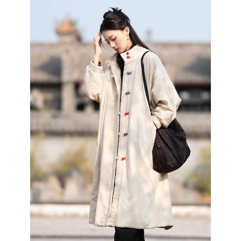 

25 cotton and linen women s original new loose retro sand wash disc buckle long cotton clothes women s padded cotton clothes S льняной