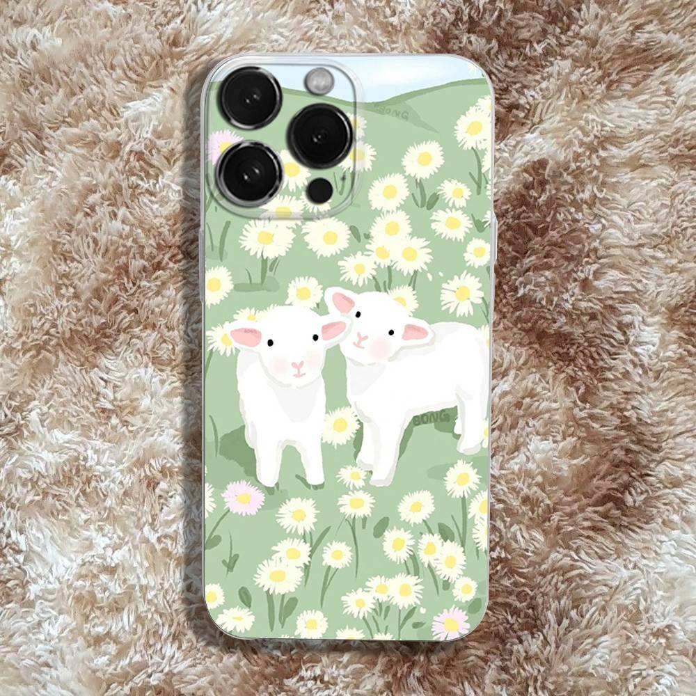 Cute Sheep Phone Case For iPhone 16,15,14,13,12,11 Pro,Max,Plus,X,XS,XR,SE4,E Mini Transparent Soft Cover