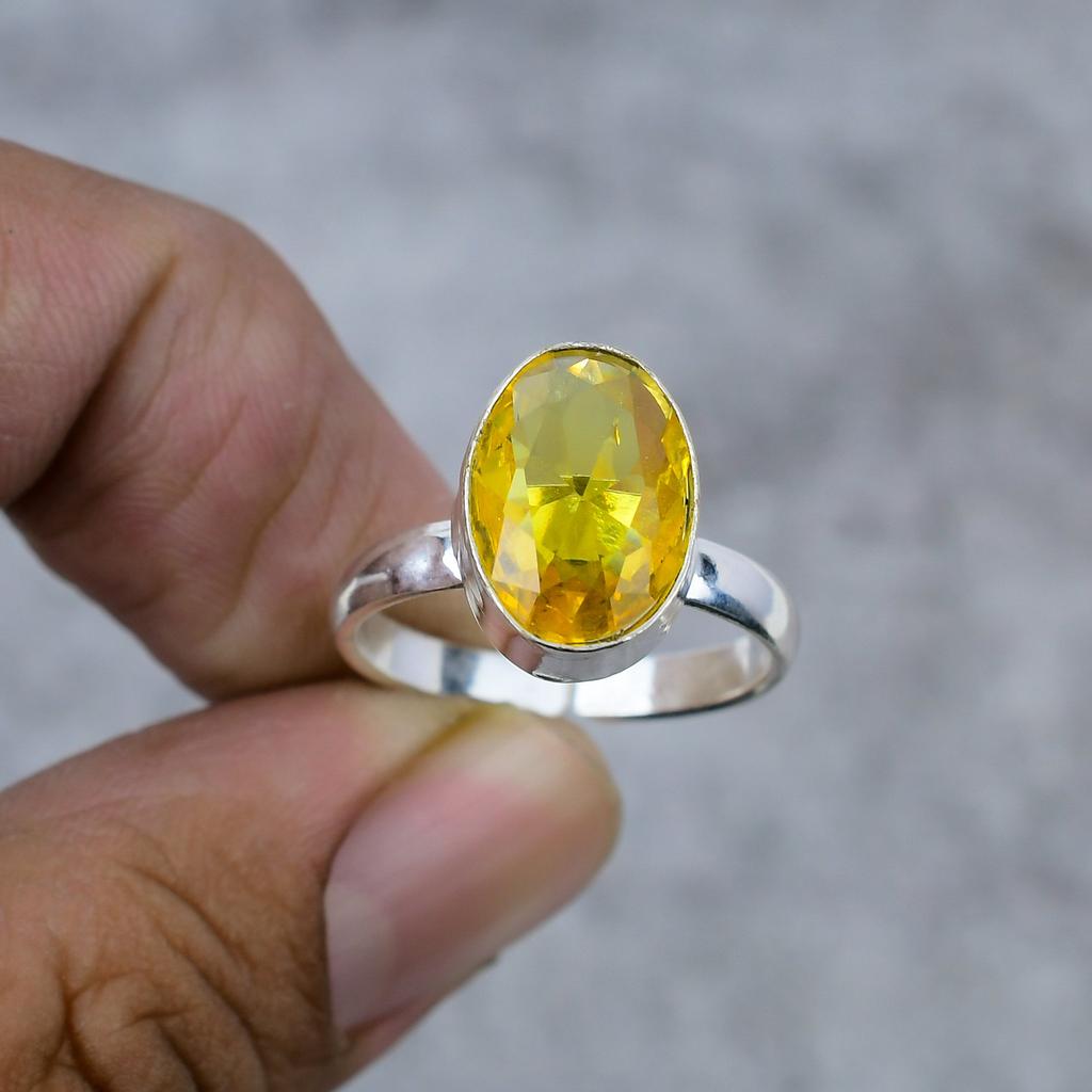 Citrine Gemstone Handmade 925 Sterling Silver Jewelry Ring Size 9 M-275