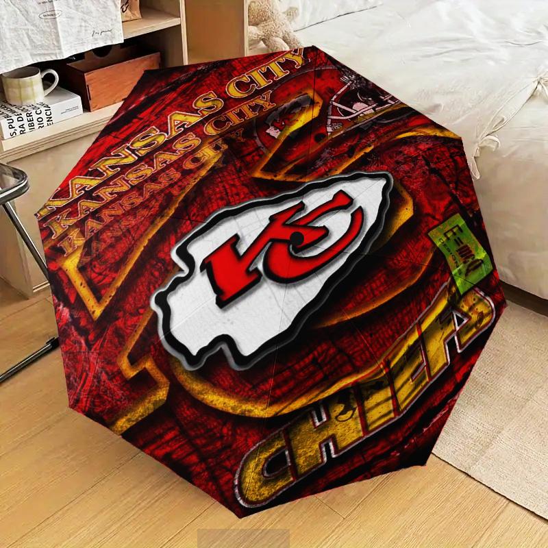 Kansas Chiefs Logo Umbrella Folding Umbrella, Automatic Umbrella 8-Frame for Travel, Camping Use Gift for Halloween Christmas