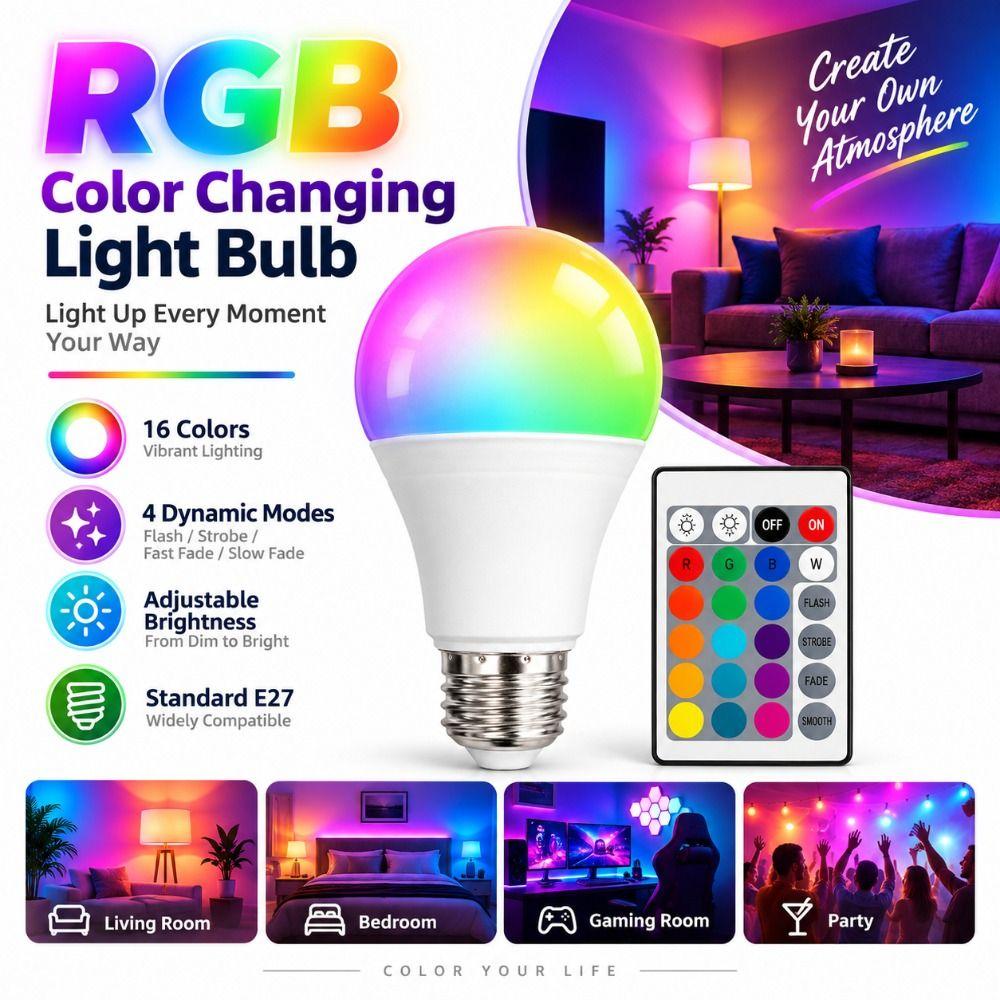 Multicolor RGB Color Changing Light Bulb Adjustable Brightness Color Changing Bulb