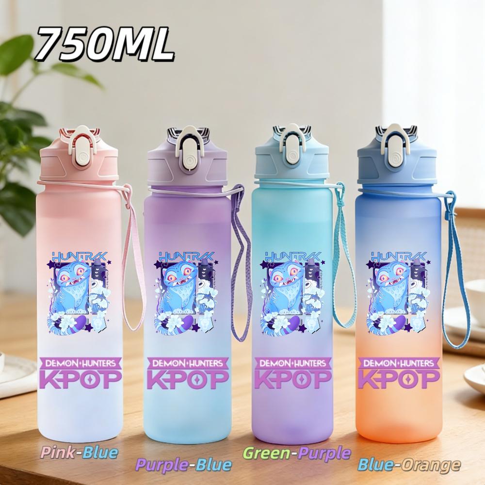 750ML Anime KPop Demon Hunters Sports Water Bottle Leak Proof Colorful Straw Cup Portable Water Bottle designed for Outdoor Sport Fitness