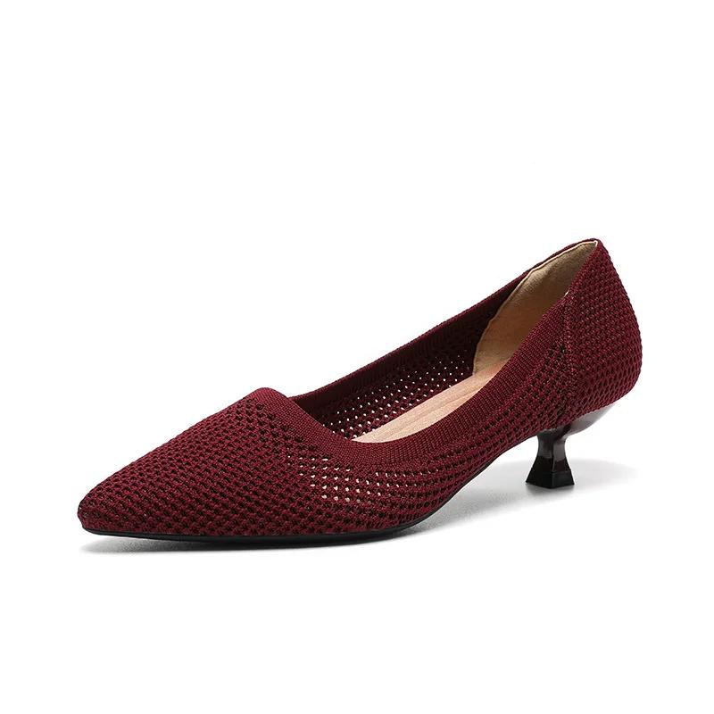Damen Schuhe mit niedrigem Absatz Pumps Damenschuhe mit spitzer Zehenpartie weiche Sohlen Gestrickte mittelhohe Absätze Einzelne Schuhe für Damen kleiner Absatz