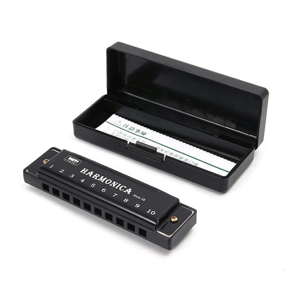 Portable Key of C 10 Hole Harmonica with Box Metal Diatonic Harmonica Beginner Teaching Rectangle Musical Instrument Students