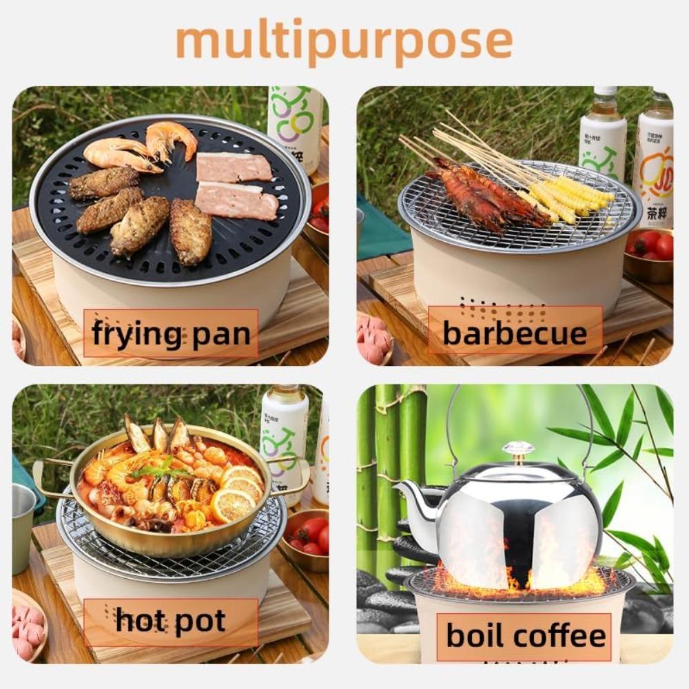 1pc Portable Barbecue Charcoal Stove Stainless Steel Split Barbecue Stove Round Barbecue Rack Outdoor Camping Barbecue Tool