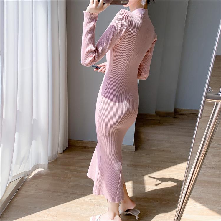 Autumn/Winter Retro Chinese Cheongsam Fishtail Knit Dress for Women