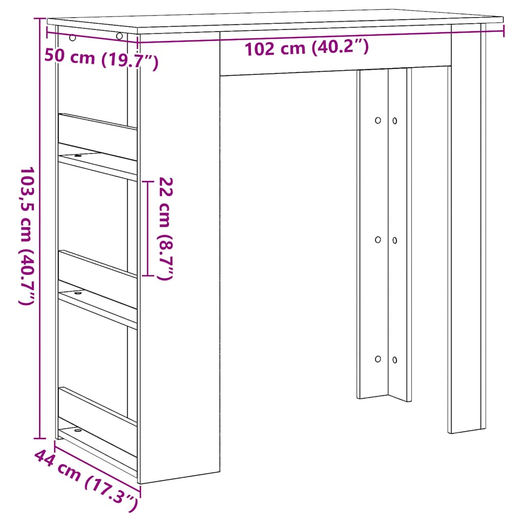 Bar Table with Shelf Black Oak Effect 102 X 50 X 103.5 Cm