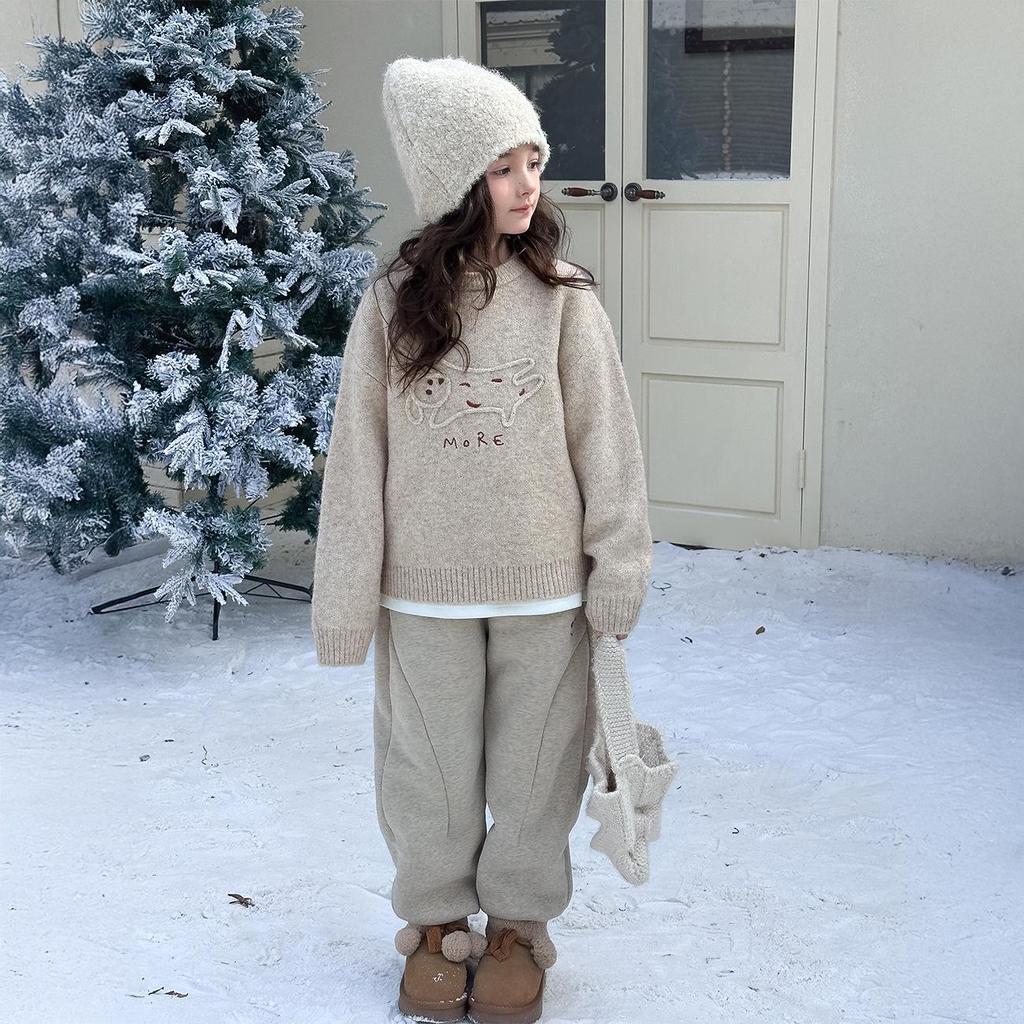 Yuchen Girls' Winter Velvet Sports Pants 2025 – Warm Cuffed Sweatpants for Kids