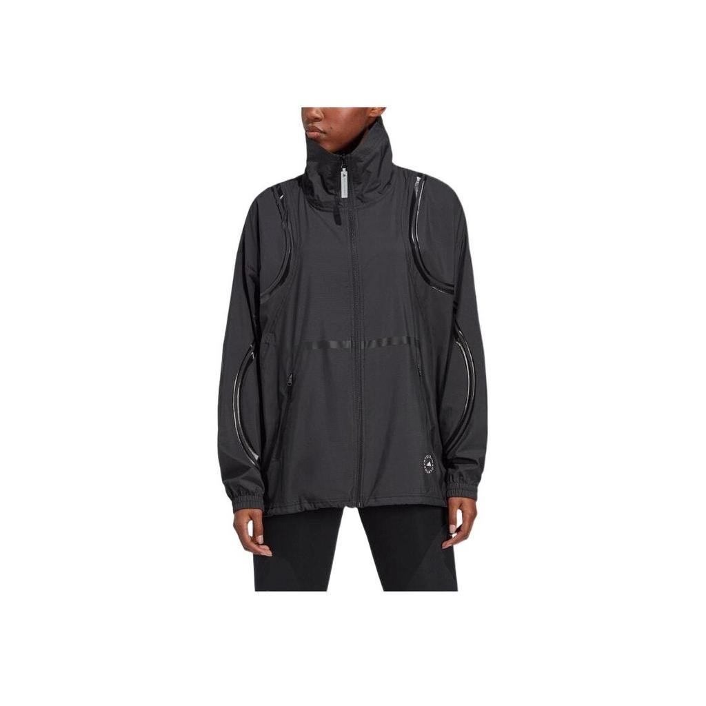 Adidas X Stella McCartney Color Block Striped Casual Stand Collar Jacket Women Jacket Black HR2212